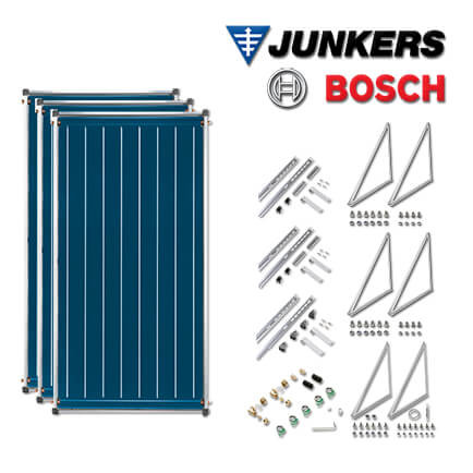 6,3m2 Junkers Bosch Solaranlage SO412 mit FCC220-2V, Flachdachmontage