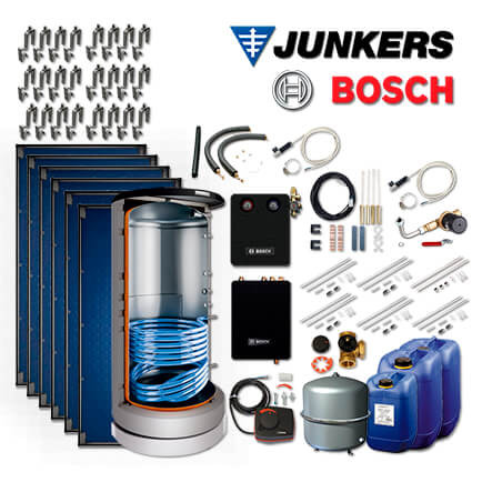 15,3m² Junkers Bosch Solaranlage SO797 mit FT226-2V, BS 750-6 ER 1 B, Aufdach